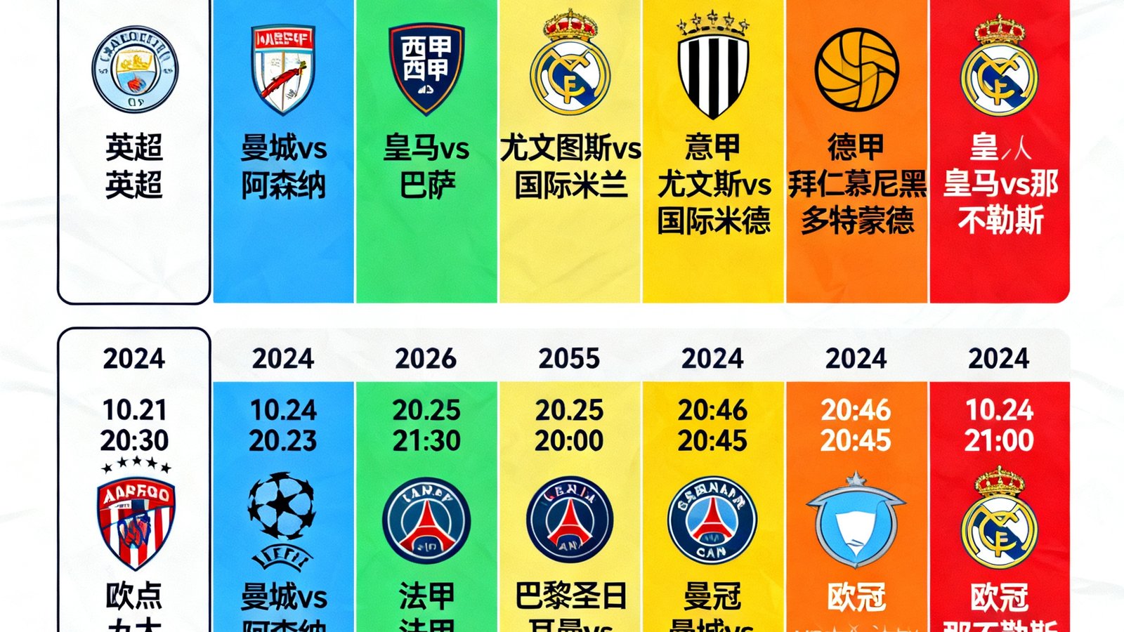 精心设计的赛程日历展示未来七天欧洲五大联赛及欧冠的重点比赛对阵和时间安排